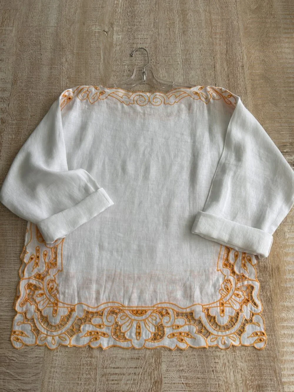 J. CREW Cutwork Tunic/Top/Blouse/Shirt Linen White Yellow‎ Embroidered Small